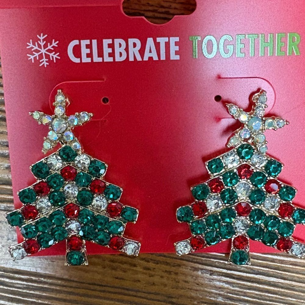 Kohl's Festive Christmas Tree Earrings - Red, Green, Silver